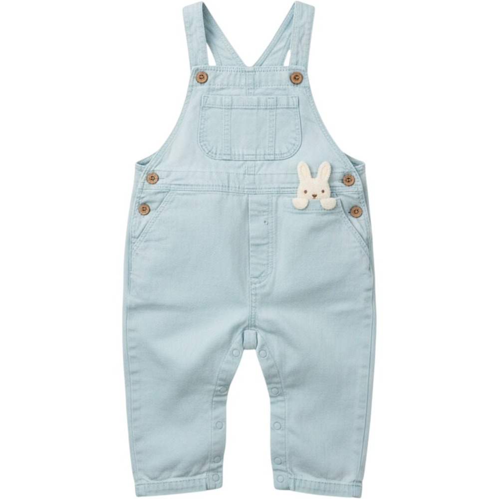 Cloud Island Baby 12M Bunny Pocket Overalls Blue Knit Denim Dungarees